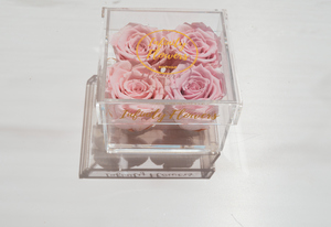 infinity roses, eternity rose, preserved roses, infinity box, luxury box, plexi glass, acrylic box, preserved flowers Cyprus, pink roses, pink eternity roses